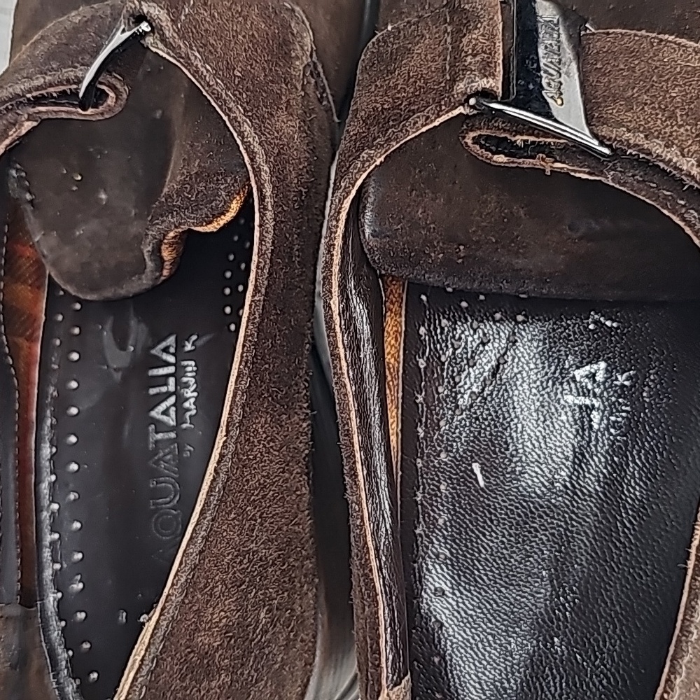 Aquatalia suede leather brown slip on mini wedge loafers sz 7 - Picture 8 of 9